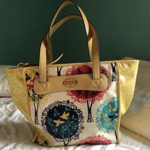 Fossil Key Per Bird & Tree Coated Canvas Tote